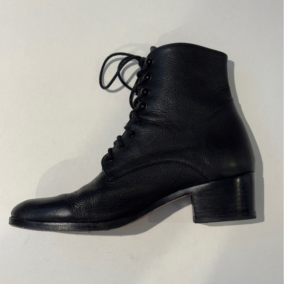 Christy Dawn Black Leather Lace-up Boots Deadstock Leather 9 - Picture 7 of 14